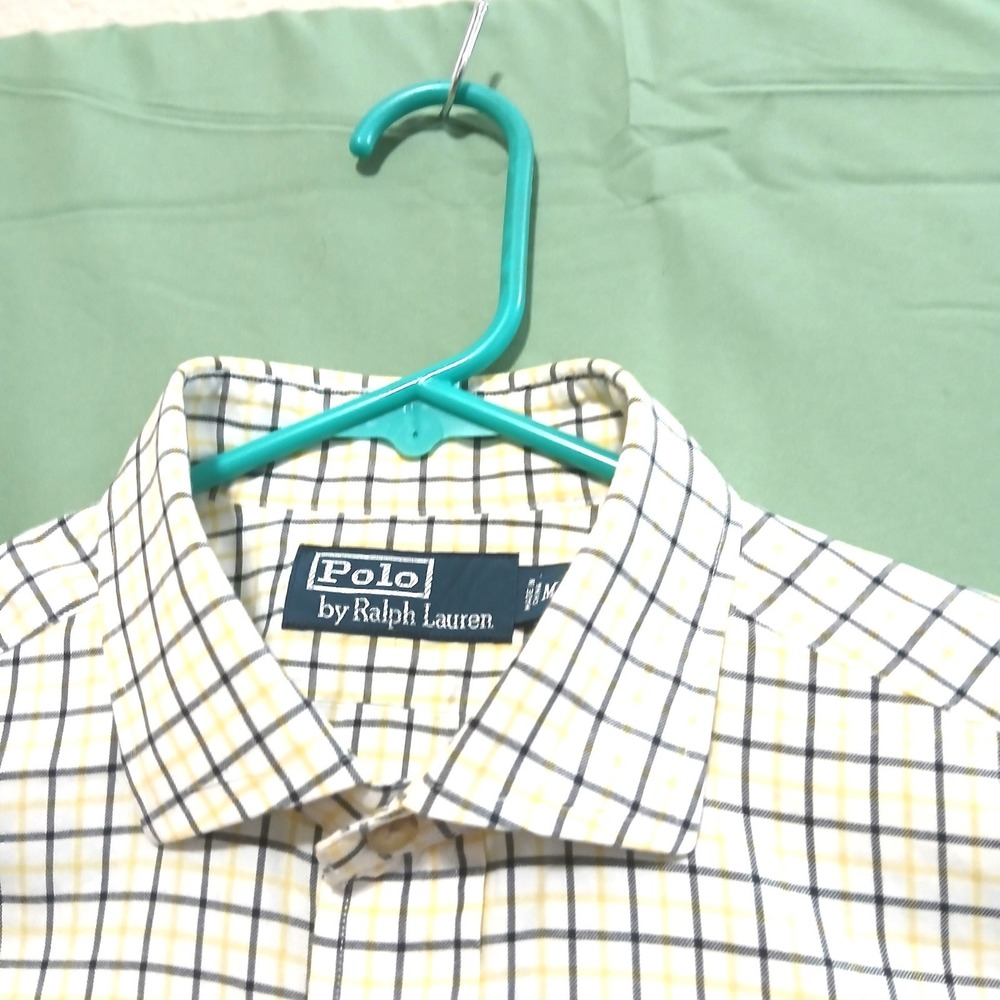 Polo Ralph Lauren Plaid Dress Shirt Mens Medium M 100% Cotton Long Sleeve 34/35